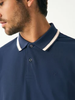 Ottoman bleu marine - Polo coupe classique à manches courtes et liserés