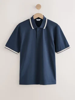 Ottoman bleu marine - Polo coupe classique à manches courtes et liserés