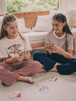 Ours à rayures bordeaux/Écru - Lot de 2 pyjamas à taille pliée douce (4-16ans)