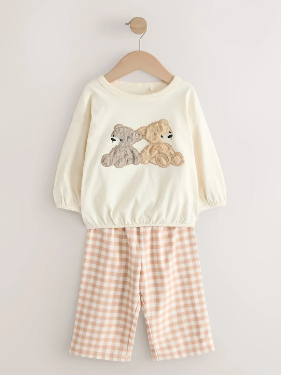 Ours Aspen écru/marron - Ensemble pyjama sweat-shirt avec bas tissé (9mois10ans)