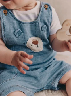 Ours bleu - Ensemble salopette et body tissé bébé (0mois-2ans)