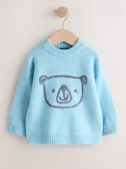 Ours bleu - Personnage Pull Col rond en maille (3mois-7ans)