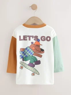 Ours de skate blanc - T-shirt imprimé dos à manches longues (3mois-8ans)