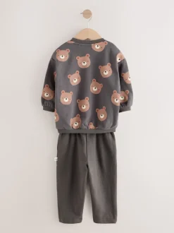 Ours gris anthracite partout - Ensemble Sweatshirt et Joggers Rayure (3mths-7yrs)