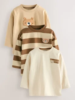 ours marron - T-shirts à manches longues avec appliqué, lot de 3 (3mois-7ans)
