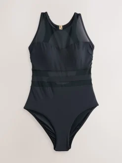 Panneau en maille noire - Maillot de bain gainant Tummy à col montant