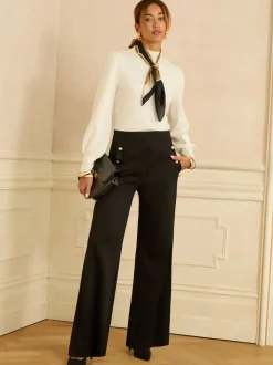 Pantalons en point de Rome à jambe large avec détails boutons Love & Roses