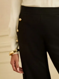 Pantalons en point de Rome à jambe large avec détails boutons Love & Roses