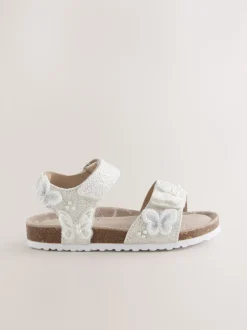 papillon pailleté Blanc - Sandales à fermeture tactile avec assise en liège