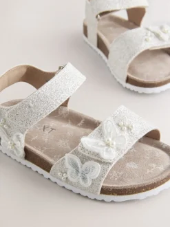 papillon pailleté Blanc - Sandales à fermeture tactile avec assise en liège