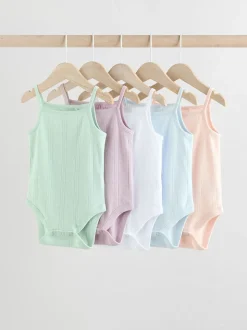 pastel - Lot de 5 bodys débardeurs en maille pointelle pour bébé