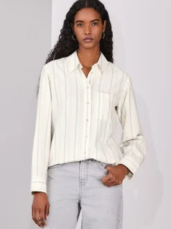 Pastel rayé - 100Chemises décontractées en coton à boutons Manches longues Chemises décontractées