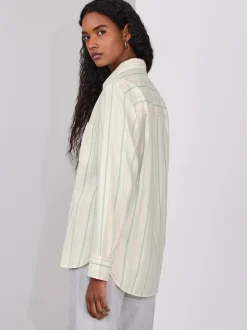 Pastel rayé - 100Chemises décontractées en coton à boutons Manches longues Chemises décontractées