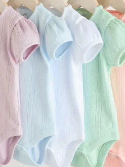 Pastels - Lot de 5 bodys pointelle à manches courtes pour bébé