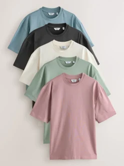 Pastels vert/bleu/écru/ardoise/rose - Lot de 5 t-shirts épais à coupe décontractée