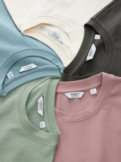 Pastels vert/bleu/écru/ardoise/rose - Lot de 5 t-shirts épais à coupe décontractée
