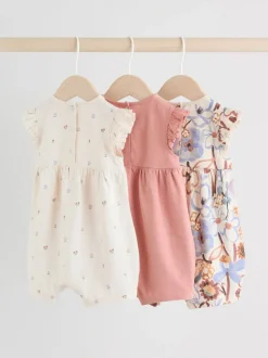 Épaule à volants fleuri lilas et écru - Lot de 3 barboteuses