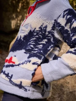 Paysage d’hiver bleu à imprimé graphique - Polaire douce en polaire en peau de mouton à col zippé