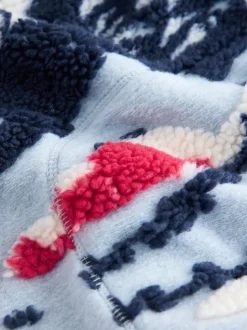 Paysage d’hiver bleu à imprimé graphique - Polaire douce en polaire en peau de mouton à col zippé