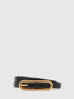 Peau de serpent noire - Ceinture fine en cuir avec boucle allongée Reiss Chaya