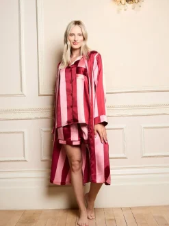 Peignoir grand-père en satin à rayures framboise Your Nibs