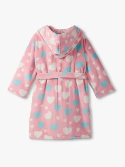 Peignoir Hatley rose en polaire duveteuse à gros cœurs