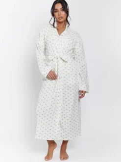 Peignoir Loungeable gaufré 100% coton imprimé citron