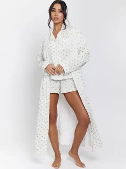 Peignoir Loungeable gaufré 100% coton imprimé citron