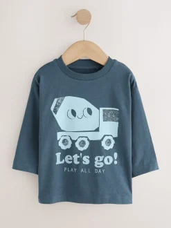 Pelleteuse bleue - Lot de 3 t-shirts imprimés graphiques à manches longues (3mois-7ans)