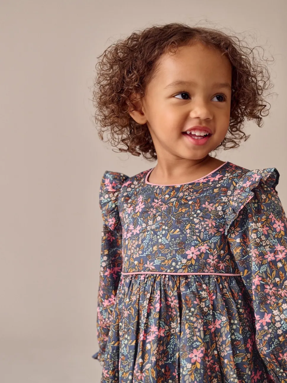 Petites fleurs multicolores - Robe à manches longues à volants (3mois8ans)