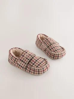 plaid Marron - Chaussons style mocassins à fermeture par contact