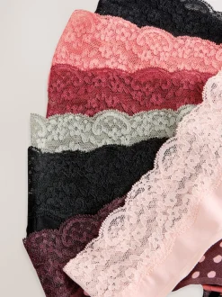 Pois imprimés - Culotte en coton et dentelle 7 Pack