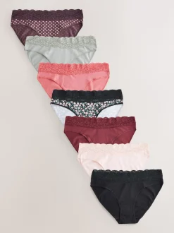 Pois imprimés - Culotte en coton et dentelle 7 Pack