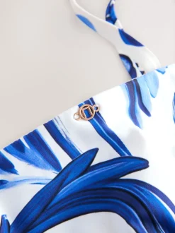 Porcelaine blanc/bleu - Maillot de bain Bandeau gainant à jambes froncées