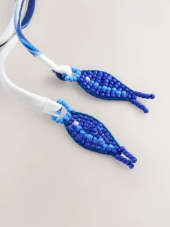 Porcelaine blanc/bleu - Maillot de bain Bandeau gainant à jambes froncées