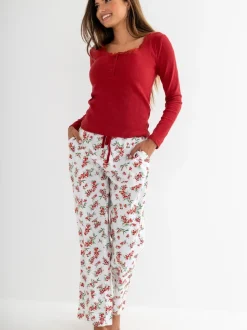 Pour Moi Ensemble pyjama Henley côtelé bordé de dentelle et pyjama en coton brossé