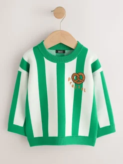 Pretzel vert/écru - Pull col rond en maille (3mois-7ans)