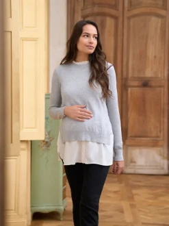 Pull chemise et pull de maternité/d'allaitement Seraphine en coton mélangé