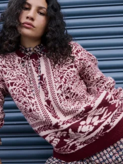 Pull FatFace à col ras du cou en maille à fleurs