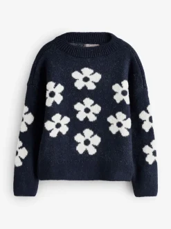 Pulls ONLY KIDS bleu en maille fleuri