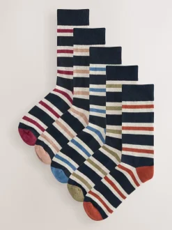 Rayé bleu/écru - Lot de 5 paires de chaussettes confortables à semelle rembourrée