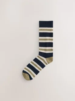 Rayé bleu/écru - Lot de 5 paires de chaussettes confortables à semelle rembourrée