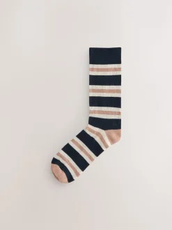 Rayé bleu/écru - Lot de 5 paires de chaussettes confortables à semelle rembourrée