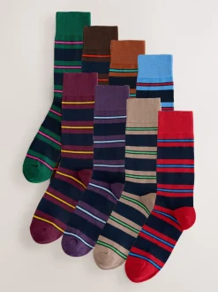 Rayé bleu/rouge/marron - Paquet de chaussettes à motifs 8