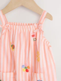 Rayé orange/blanc - Salopette tissée 100% coton bébé (0mois-3ans)