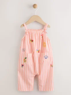 Rayé orange/blanc - Salopette tissée 100% coton bébé (0mois-3ans)