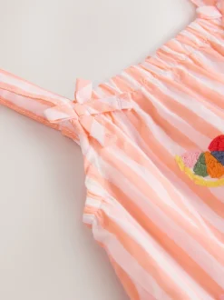 Rayé orange/blanc - Salopette tissée 100% coton bébé (0mois-3ans)