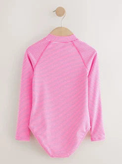 Rayé rose/blanc - Maillot de bain à Texture Manches longues (3-16ans)