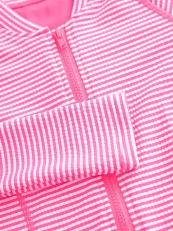 Rayé rose/blanc - Maillot de bain à Texture Manches longues (3-16ans)