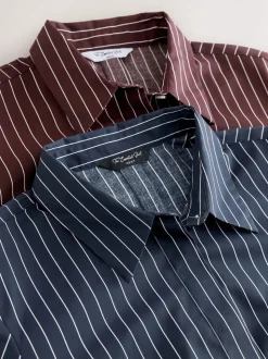 Rayure bleu marine/bordeaux - Lot de 2 chemises ajustées extensibles indispensables à manches longues
